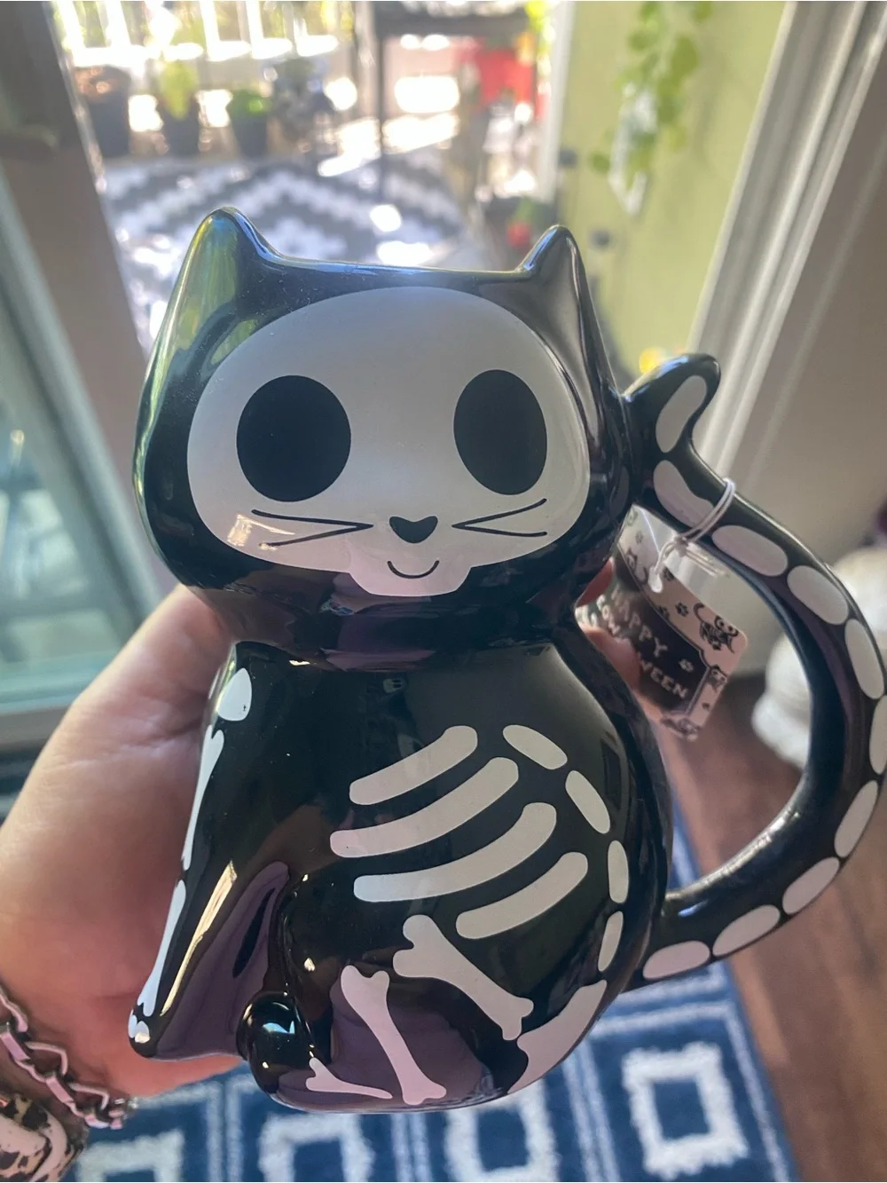 Black Skeleton Cat Ceramic Mug - Cute Halloween Cat Mug